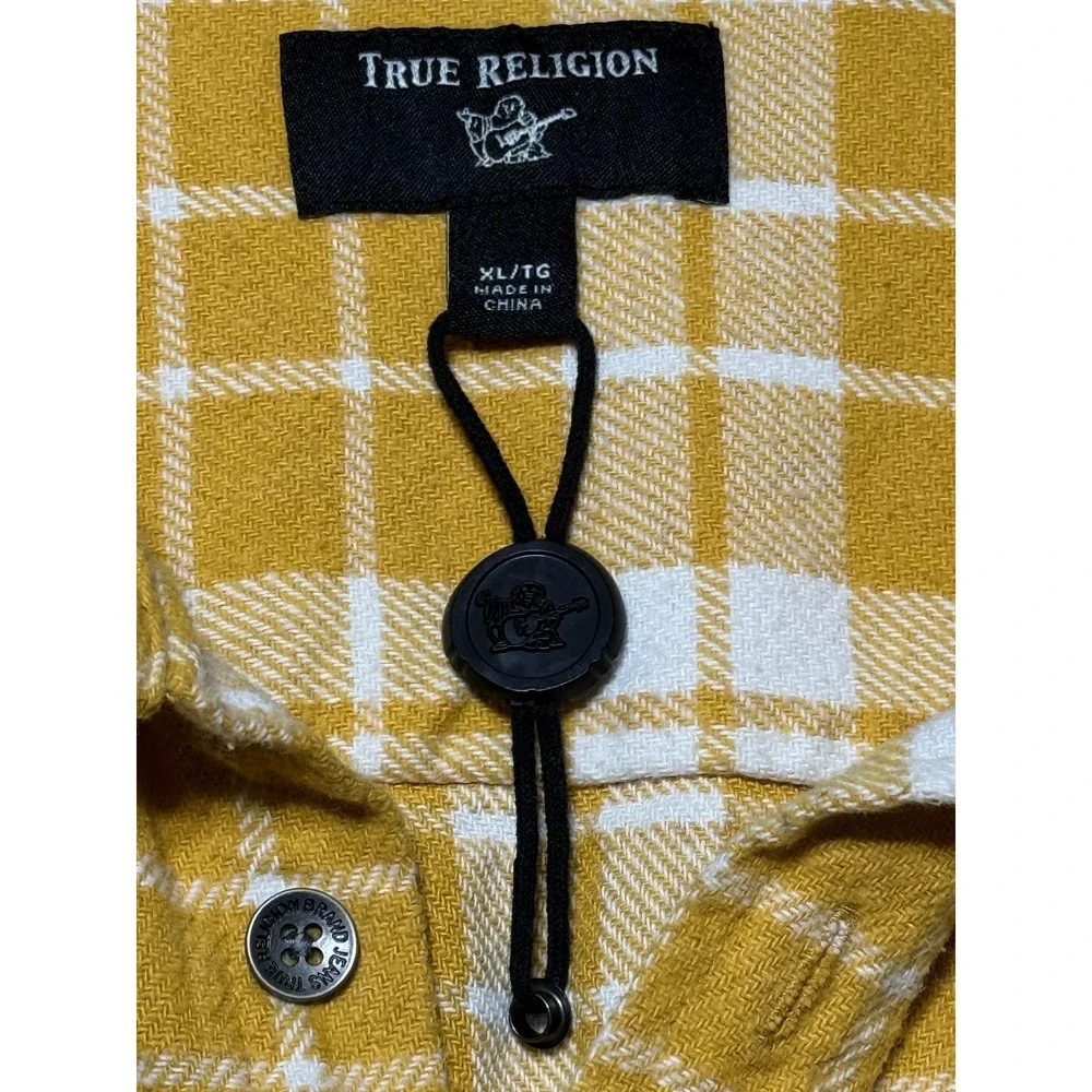 True Religion Flannel Button Down Mens XL Yellow Excellent Plaid Long Sleeve